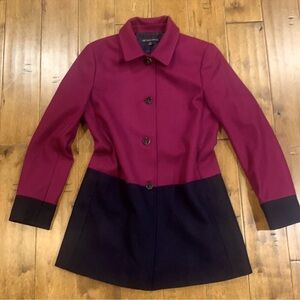 BROOKS BROTHERS 346 MAGENTA/NAVY COLOR BLOCK DRESS WOOL BLEND COAT